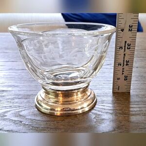 1930s Heisey Divided Bowl with Sterling Base | Etched Leaf Floral